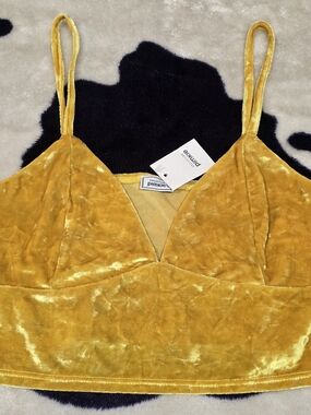Pimkie Mustard Velvet Spaghetti Strap Crop Cami